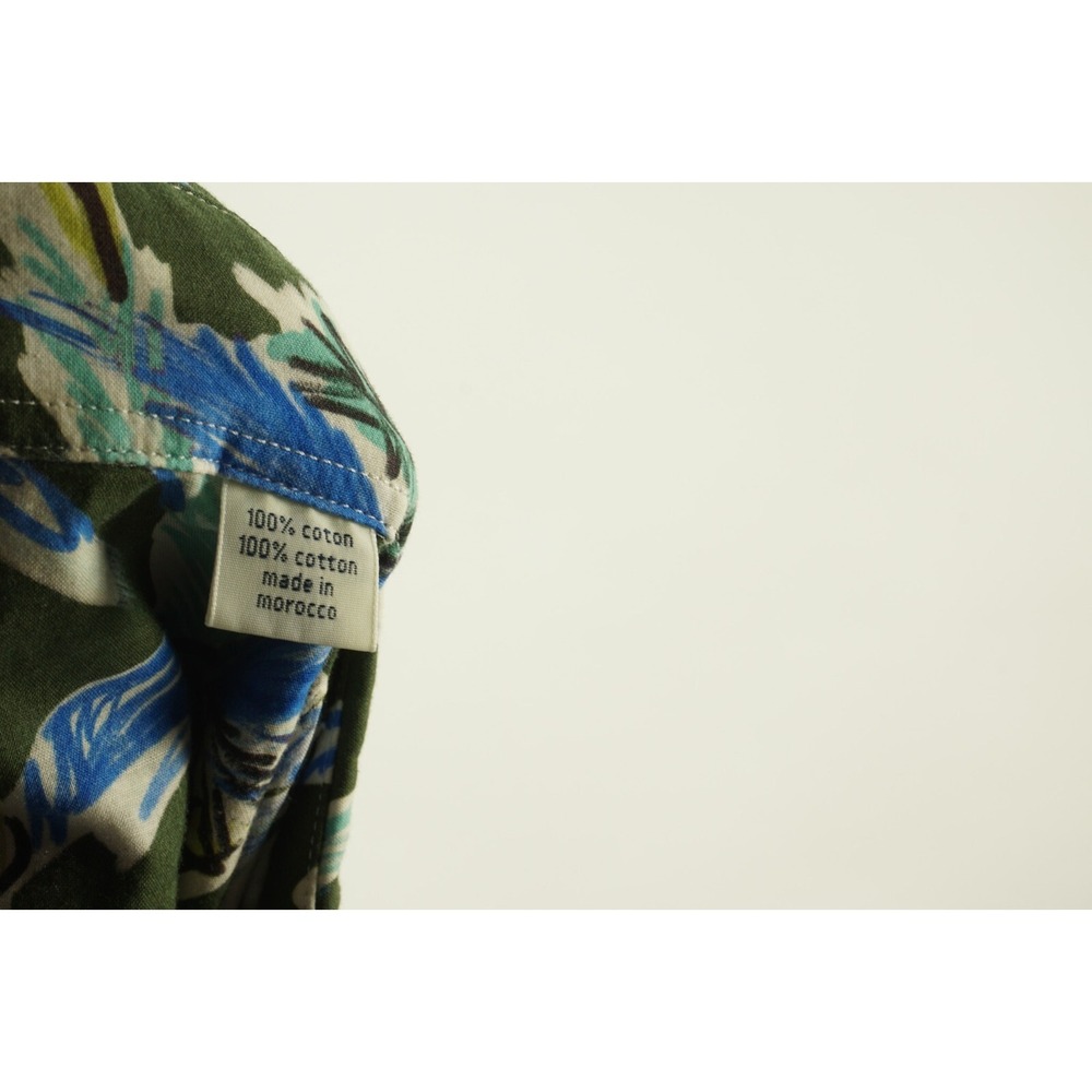 Hartford Men's XL Long Sleeve Green Blue Palm Tree Jersey Cotton Hawaiian Shirt - Picture 6 of 10